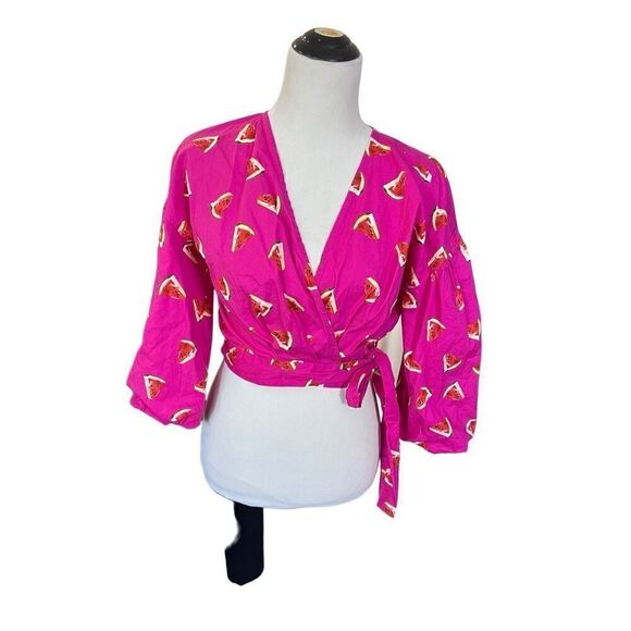 Color Me Courtney Emily Watermelon Print Wrap Blouse Size XS - Picture 2 of 8